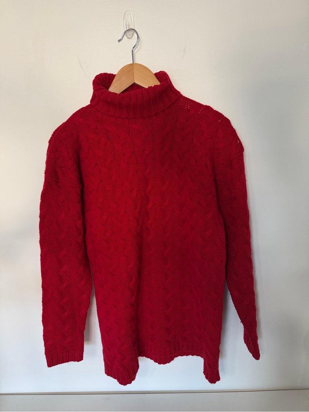 VTG Karen Scott Red Cable Knit Turtleneck Sweater shoulder pad Women’s Small